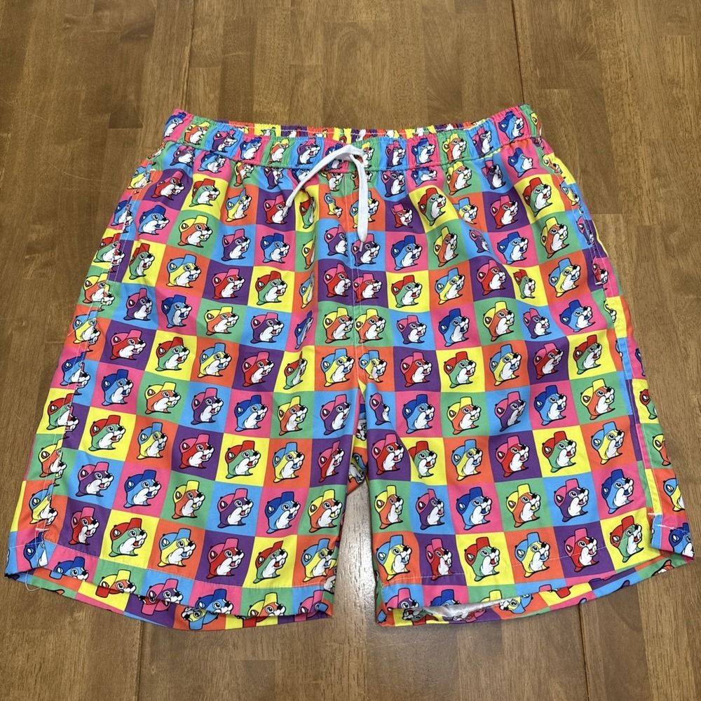 Buc-ees beaver swim trunks men's XL colorful checkered retro brief lined novelty - Picture 2 of 11